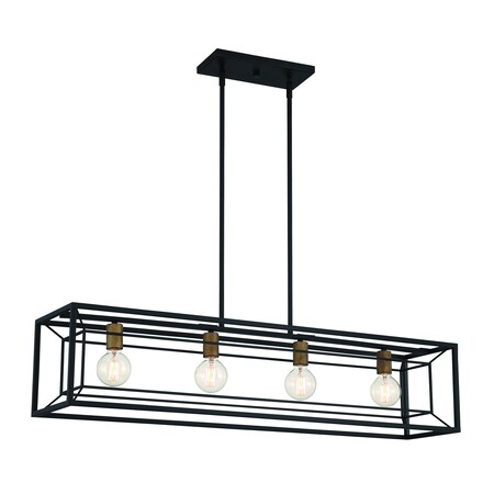 Designers Fountain Within 60 Watt 4 Light Matte Black Linear Pendant with Cage Shade D237M-IS-MB
